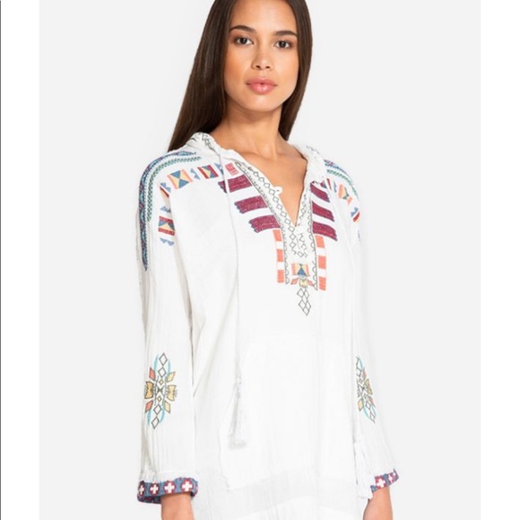 Johnny Was Tops - Johnny Was Jasper Gauze White Aztec cover up small